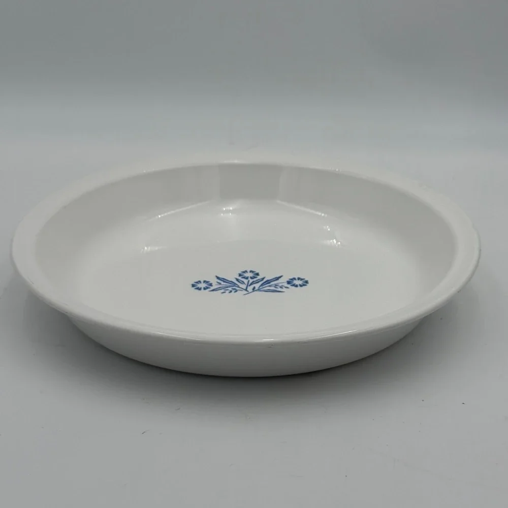 Vintage Corning Ware Blue Cornflower 9 Inch Pie Plate P-309 White Pyroceram USA